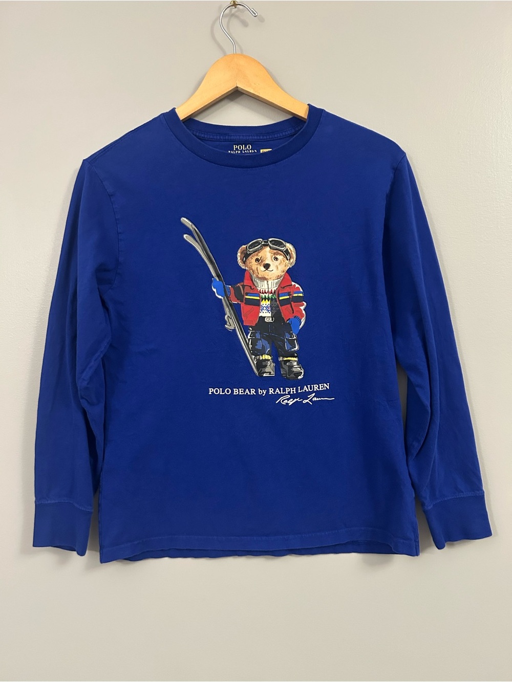 Polo by Ralph Lauren Royal Blue Kids Long-Sleeve Polo Bear Tee Large 14/16